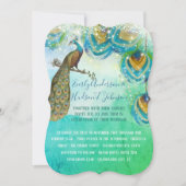 ターコイズブルーグリーンと銅ピーコックフェザー 招待状 (正面)