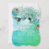 ターコイズブルーグリーンと銅ピーコックフェザー 招待状 (正面)