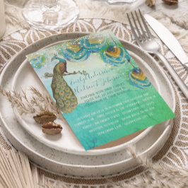 ターコイズブルーグリーンと銅ピーコックフェザー 招待状