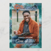 ターコイズブルーグリーンアブストラクト卒業発表 案内状 (正面)