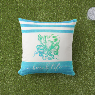 ターコイズブルーグリーンタコビーチライフスクリプト アウトドアクッション