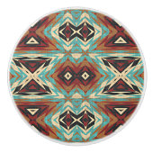 ターコイズブルーグリーンブラウンオレンジエスニック族アート セラミックノブ (正面)