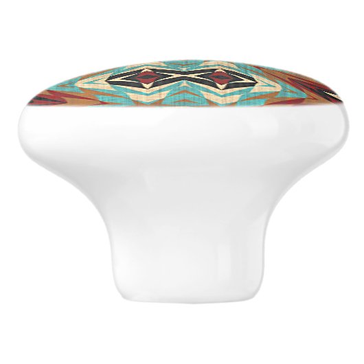 ターコイズブルーグリーンブラウンオレンジエスニック族アート セラミックノブ (側面)