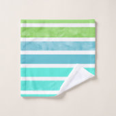 ターコイズブルーグリーンホワイトストライプズ バスタオルセット (ウォッシュタオル)