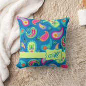 ターコイズブルーグリーンモダンペイズリーパターン クッション (ブランケット)