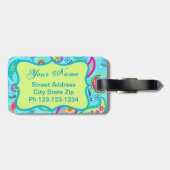 ターコイズブルーグリーンモダンペイズリーモノグラム ラゲッジタグ (裏面横)