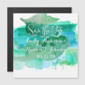 ターコイズブルーグリーンモダン抽象芸術水彩 マグネット招待状 (正面/裏面)