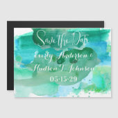 ターコイズブルーグリーンモダン抽象芸術水彩 マグネット招待状 (正面/裏面)