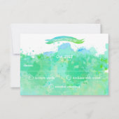 ターコイズブルーグリーンモダン抽象芸術水彩 出欠カード (正面)