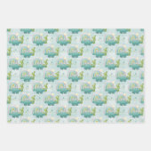 ターコイズブルーグリーン恐竜&レインボウ ラッピングペーパーシート (正面2)