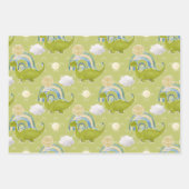 ターコイズブルーグリーン恐竜&レインボウ ラッピングペーパーシート (正面)