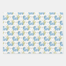 ターコイズブルーグリーン恐竜&レインボウ ラッピングペーパーシート