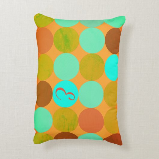 ターコイズブルーグリーン&オレンジサークルモノグラム アクセントクッション (裏面(縦))
