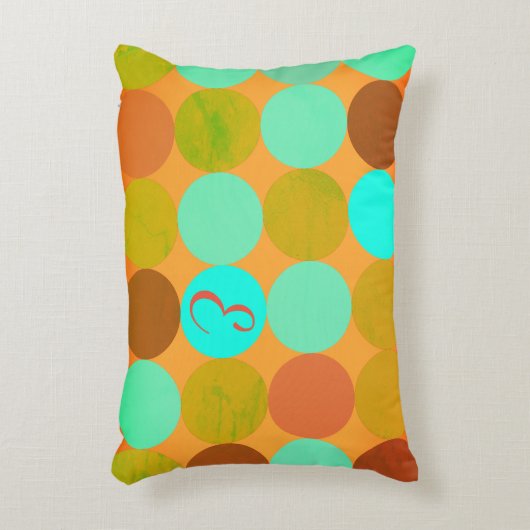 ターコイズブルーグリーン&オレンジサークルモノグラム アクセントクッション (正面(垂直))