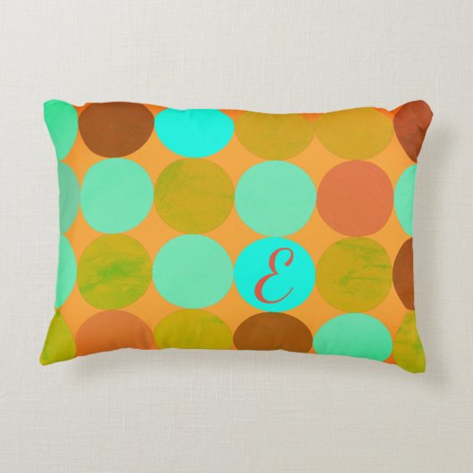 ターコイズブルーグリーン&オレンジサークルモノグラム アクセントクッション (裏面)