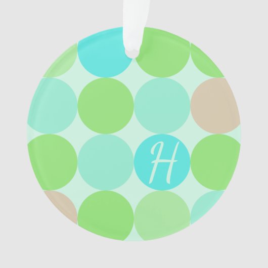 ターコイズブルーグリーン&オレンジサークルモノグラム オーナメント (正面)