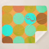 ターコイズブルーグリーン&オレンジサークルモノグラム シェルパブランケット (正面(横))