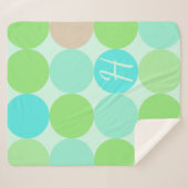 ターコイズブルーグリーン&オレンジサークルモノグラム シェルパブランケット (正面(横))