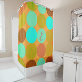 ターコイズブルーグリーン&オレンジサークルモノグラム シャワーカーテン (インサイチュ)