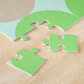 ターコイズブルーグリーン&オレンジサークルモノグラム ジグソーパズル (側面)