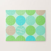 ターコイズブルーグリーン&オレンジサークルモノグラム ジグソーパズル (横)