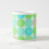 ターコイズブルーグリーン&オレンジサークルモノグラム ジャンボコーヒーマグカップ (正面)