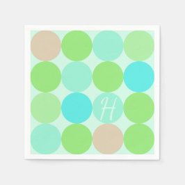 ターコイズブルーグリーン&オレンジサークルモノグラム スタンダードカクテルナプキン