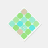 ターコイズブルーグリーン&オレンジサークルモノグラム スタンダードカクテルナプキン (角)