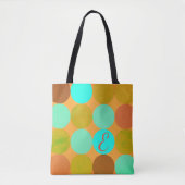 ターコイズブルーグリーン&オレンジサークルモノグラム トートバッグ (正面)