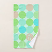 ターコイズブルーグリーン&オレンジサークルモノグラム バスタオルセット (ハンドタオル)