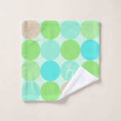 ターコイズブルーグリーン&オレンジサークルモノグラム バスタオルセット (ウォッシュタオル)