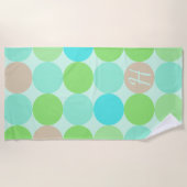 ターコイズブルーグリーン&オレンジサークルモノグラム ビーチタオル (正面)