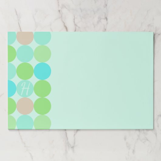 ターコイズブルーグリーン&オレンジサークルモノグラム ペーパーパッド (正面)