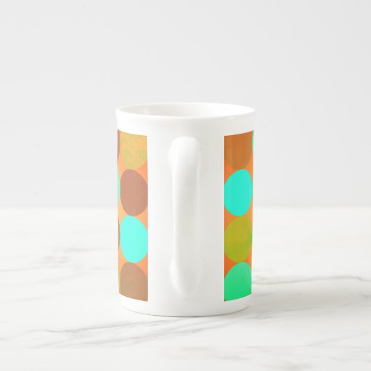 ターコイズブルーグリーン&オレンジサークルモノグラム ボーンチャイナマグカップ (裏面)