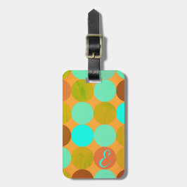 ターコイズブルーグリーン&オレンジサークルモノグラム ラゲッジタグ