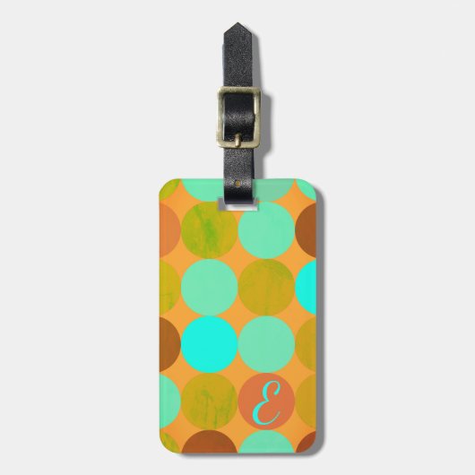 ターコイズブルーグリーン&オレンジサークルモノグラム ラゲッジタグ (正面縦)