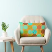 ターコイズブルーグリーン&オレンジサークルモノグラム ランバークッション (椅子)