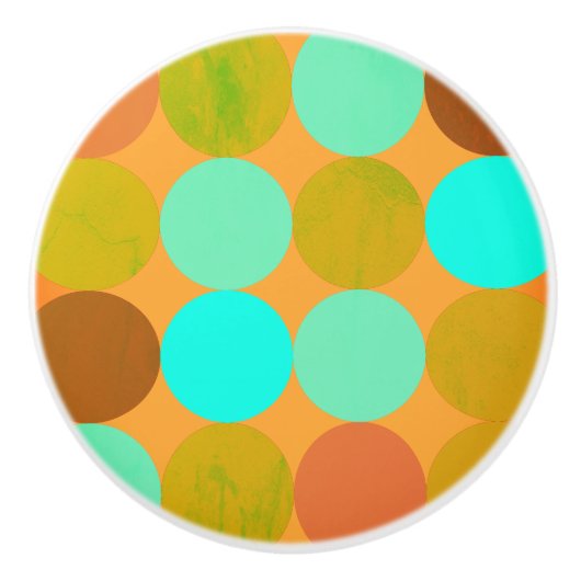 ターコイズブルーグリーン&オレンジサークル セラミックノブ (正面)