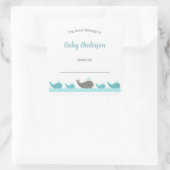 ターコイズブルーグレイクジラ子供蔵書票ラベル スクエアシール (バッグ)