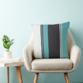 ターコイズブルーグレーとシェルのストライプ クッション (椅子)