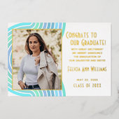 ターコイズブルーゴールドフォイル卒業発表 箔招待状 (正面)