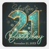 ターコイズブルーゴールドモザイクアゲート 21歳の誕生日パーティー スクエアシール (正面)