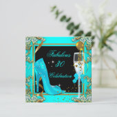 ターコイズブルーゴールド30thハイヒール誕生日パーティー 招待状 (スタンド正面)