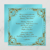 ターコイズブルーゴールド50周年結婚記念日パーティー 招待状 (正面/裏面)