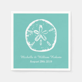 ターコイズブルーサンドドルビーチ結婚式ナプキン スタンダードカクテルナプキン