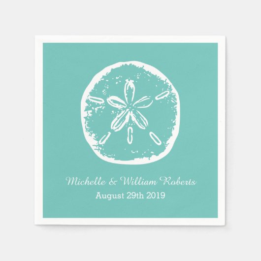 ターコイズブルーサンドドルビーチ結婚式ナプキン スタンダードカクテルナプキン (正面)