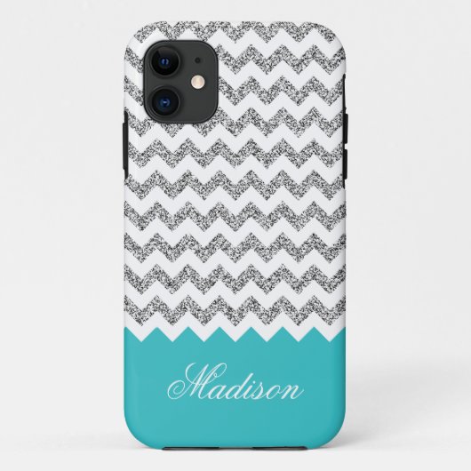 ターコイズブルーシルバリグリッターシェブロンパターン Case-Mate iPhoneケース (裏面)
