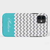 ターコイズブルーシルバリグリッターシェブロンパターン Case-Mate iPhoneケース (裏面(横))
