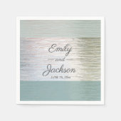 ターコイズブルーシルバーシーガラスウェディングレセプション スタンダードカクテルナプキン (正面)