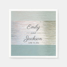 ターコイズブルーシルバーシーガラスウェディングレセプション スタンダードカクテルナプキン